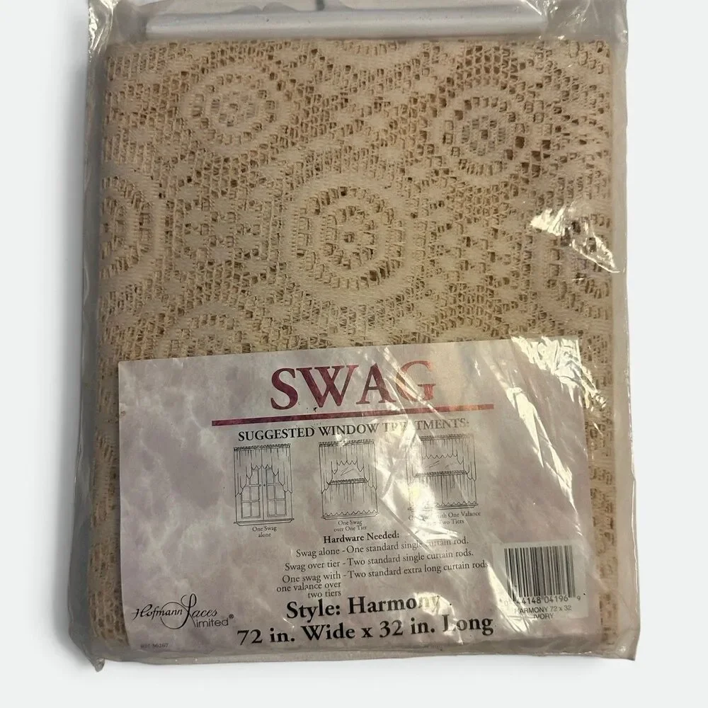 Vintage Hoffman Laces Harmony Crochet Swag Curtain Ivory 72x32 USA
